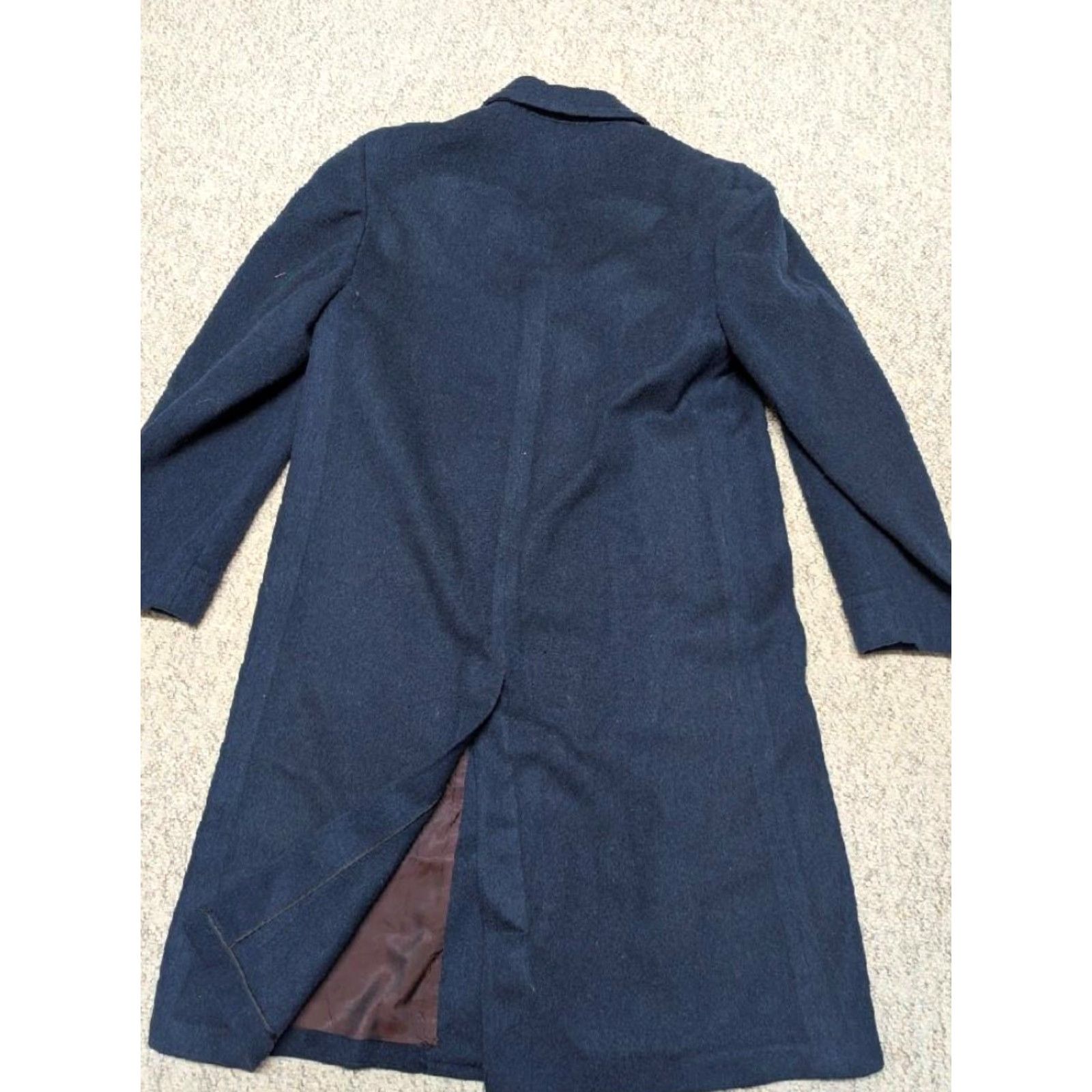 Vintage VINTAGE blue 1940s 1930s OVERCOAT Wool Men 42 Regular Long Coat - Donegal English USA Made Topcoat Jacket Size US M / EU 48-50 / 2 - 2 Thumbnail