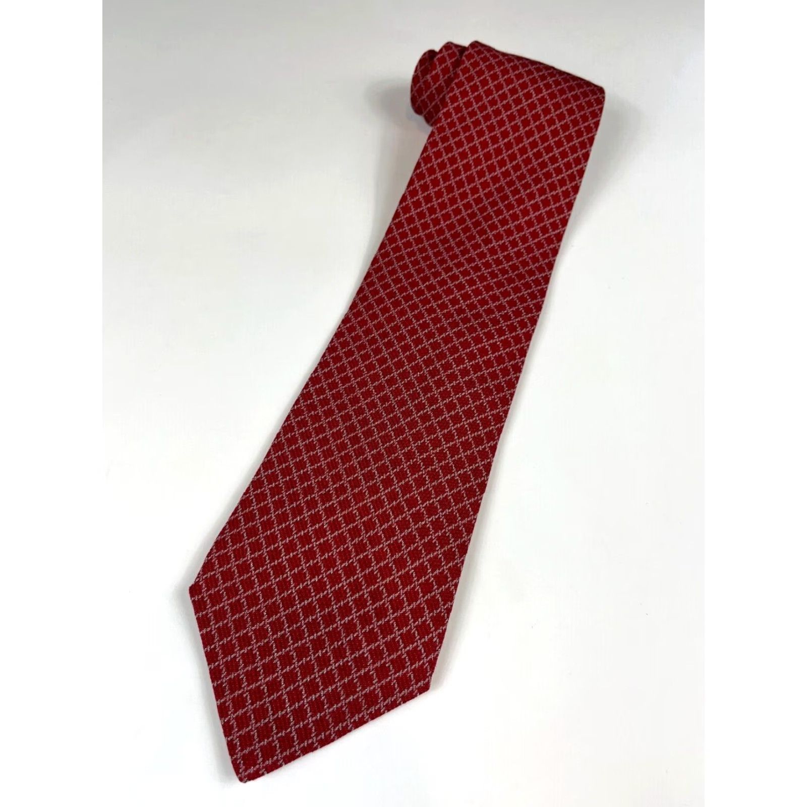 Emporio Armani VINTAGE Emporio Armani Tie Men’s Silk Wool Blend Geometric Red 57.5" 3 7/8" Wide Made in Italy Designer Vintage Men Size ONE SIZE - 3 Thumbnail