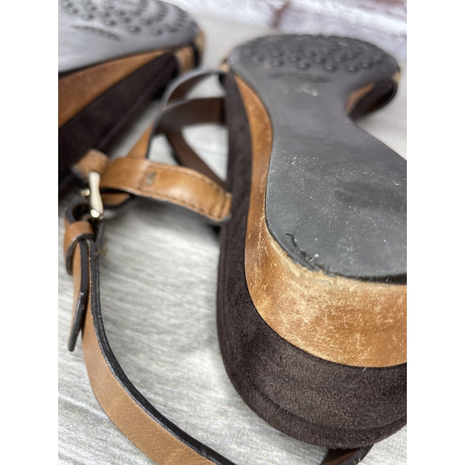 Tod's Tod's Brown Leather Wedge Strappy Ankle Strap Sandals Women Size US 9.5 / IT 39.5 - 9 Thumbnail