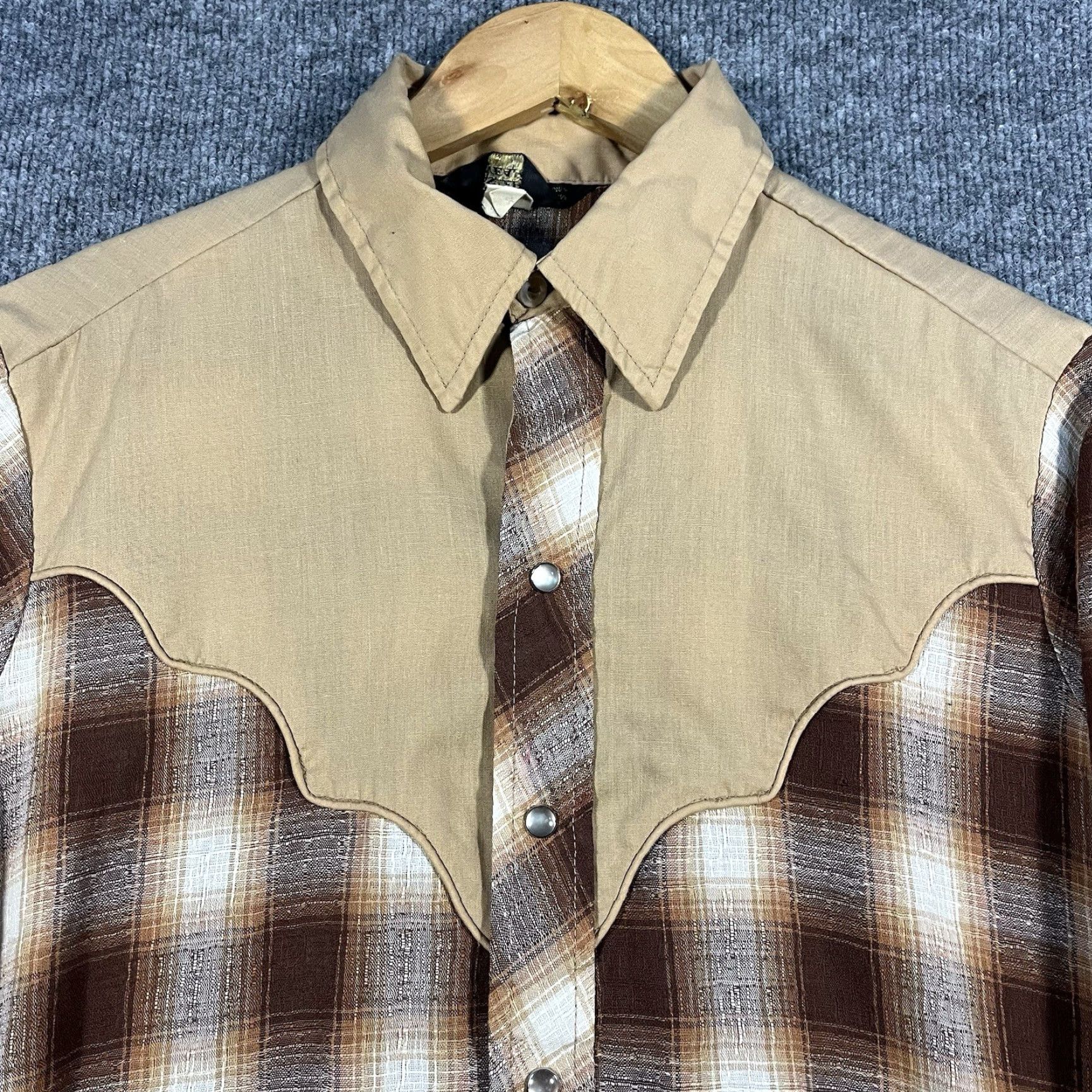 Sears VINTAGE Sears Western Wear Shirt Mens Medium Brown Plaid Pearl Snap 70s Cowboy Size US M / EU 48-50 / 2 - 2 Thumbnail