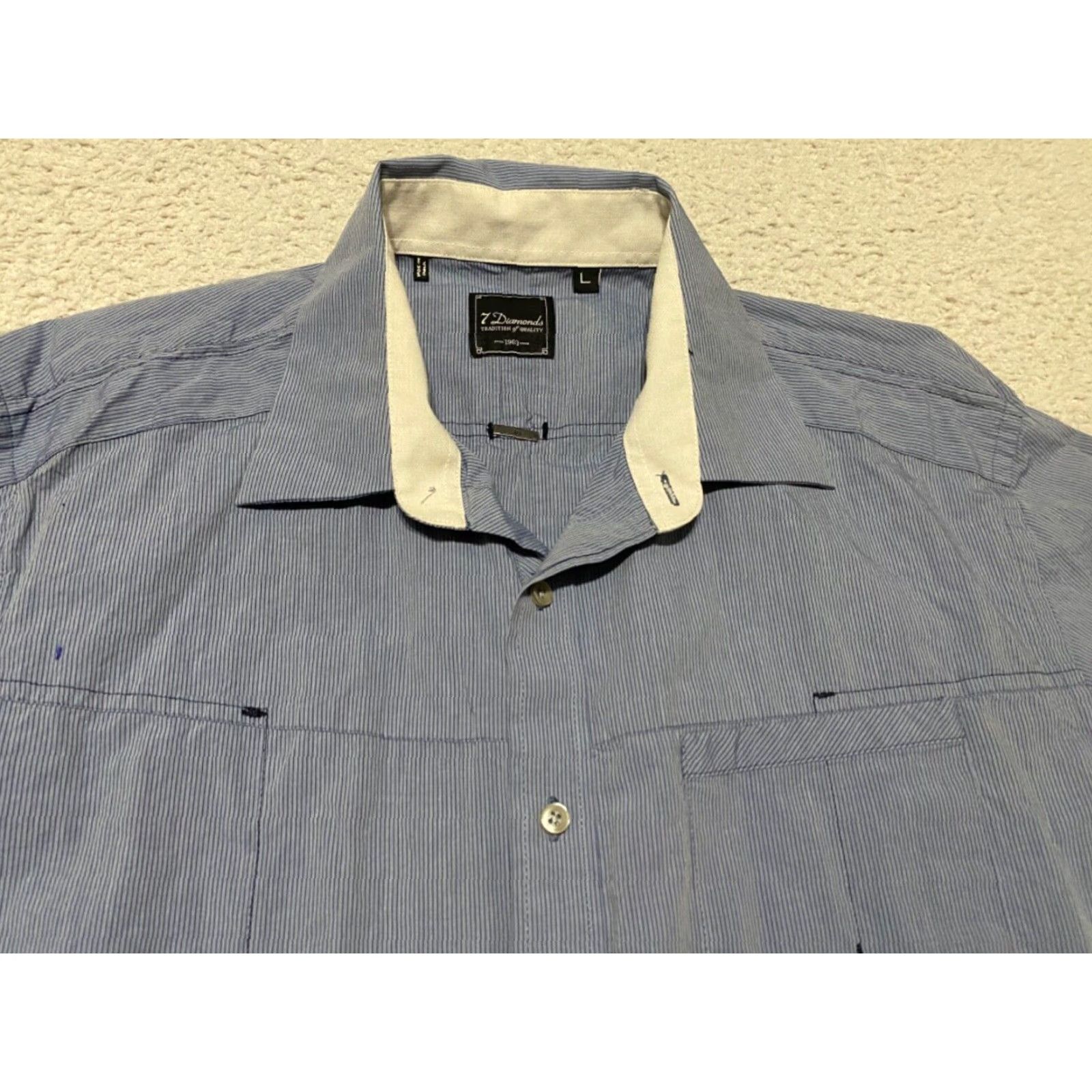Vintage 7 Diamonds Shirt Mens Large Blue Striped Long Sleeve Button-Front Slim Fit Casual Size US L / EU 52-54 / 3 - 2 Thumbnail