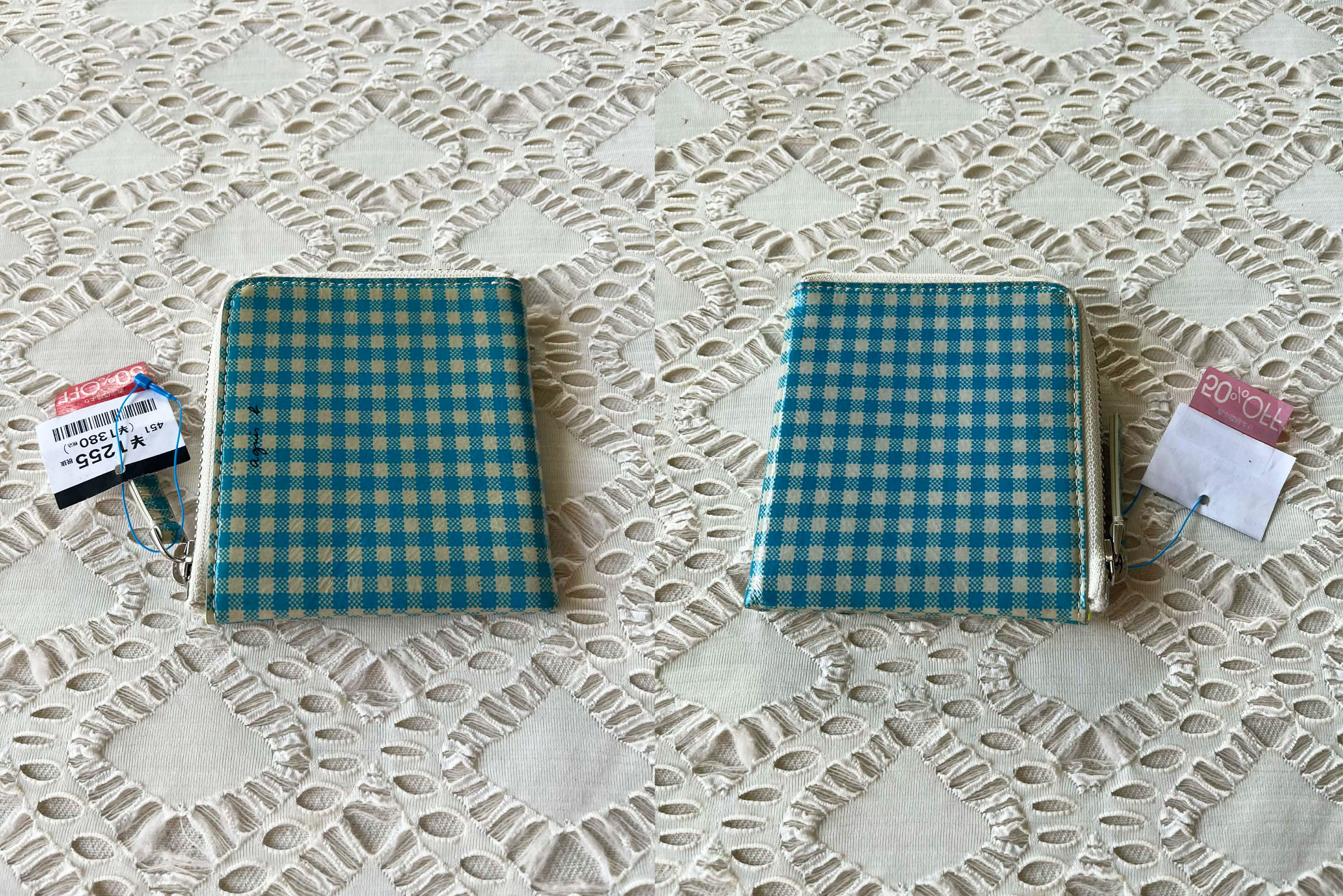 agnes b. 2000s agnes b. Wallet, Blue & Cream Gingham Half Zip wallet Size ONE SIZE - 5 Thumbnail