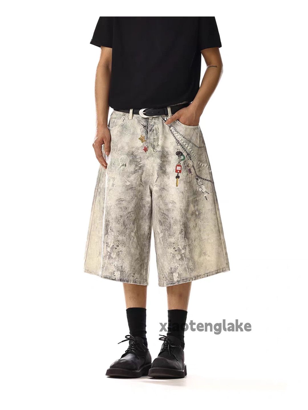 Designer × Japanese Brand × Vintage Unisex washed faded digital print hiphop stain shorts Size US 30 / EU 46 - 5 Thumbnail