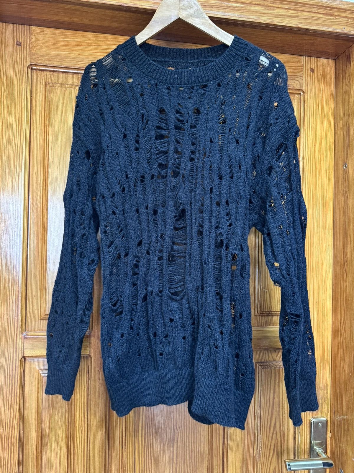 Hysteric Glamour × Japanese Brand × Junya Watanabe Japanese Distressed Mesh Junya Watanabe Style Knit Sweater Size US L / EU 52-54 / 3 - 3 Thumbnail
