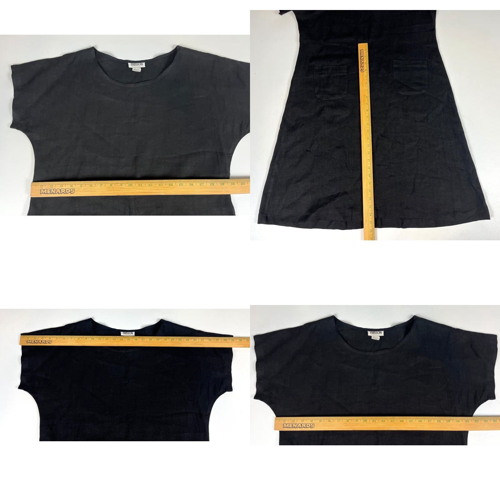 Vintage VINTAGE Frisson Women's Linen Midi Dress Short Sleeve Made in USA Sz L Black Pockets 90s Bohemian A-Line Casual Modern Classics Size 36" / US 14 / IT 50 - 9 Thumbnail