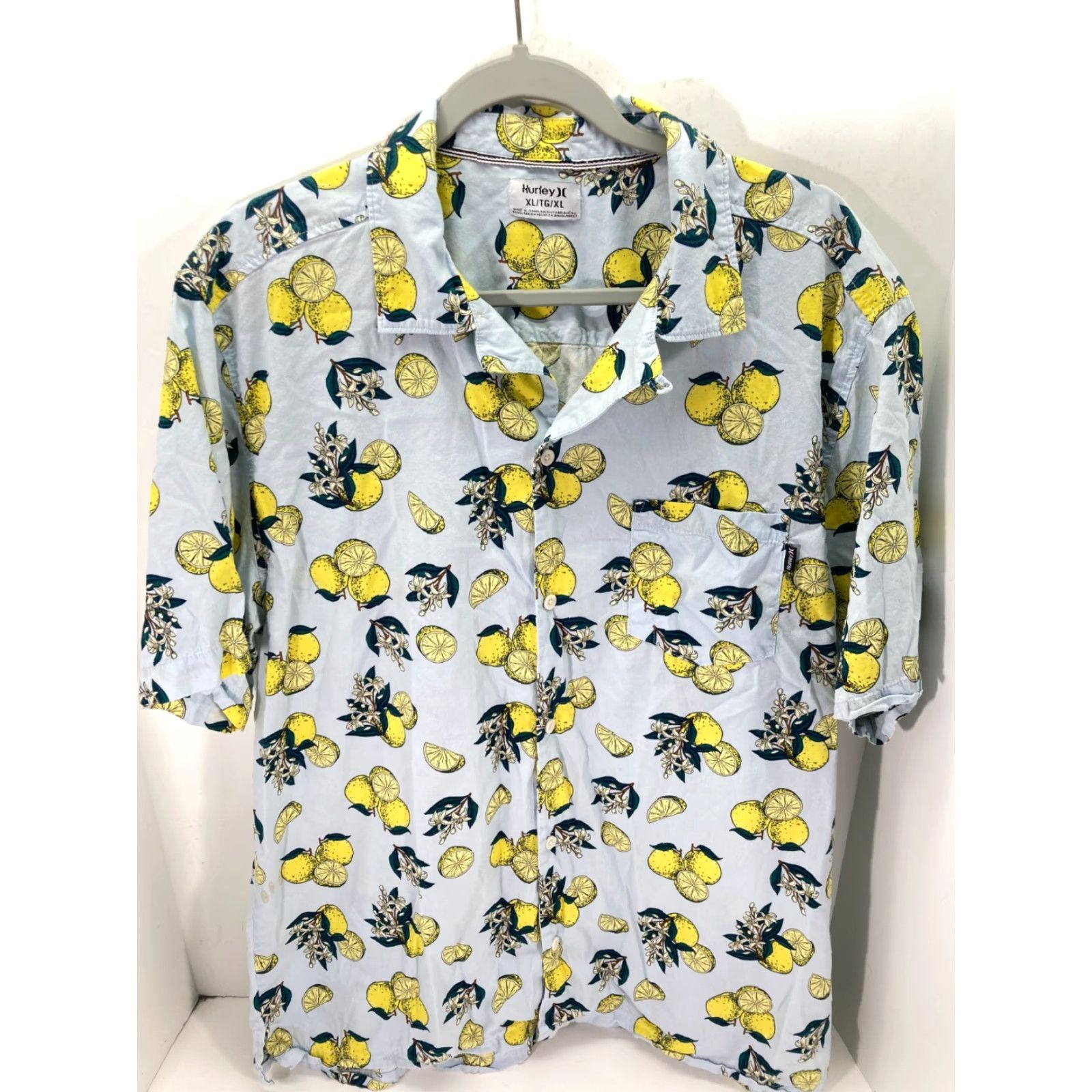 Hurley Hurley Button Up Hawaiian Shirt Mens XL Blue Lemon Sunglass Slot Pocket Slim Fit Size US XL / EU 56 / 4 - 5 Thumbnail