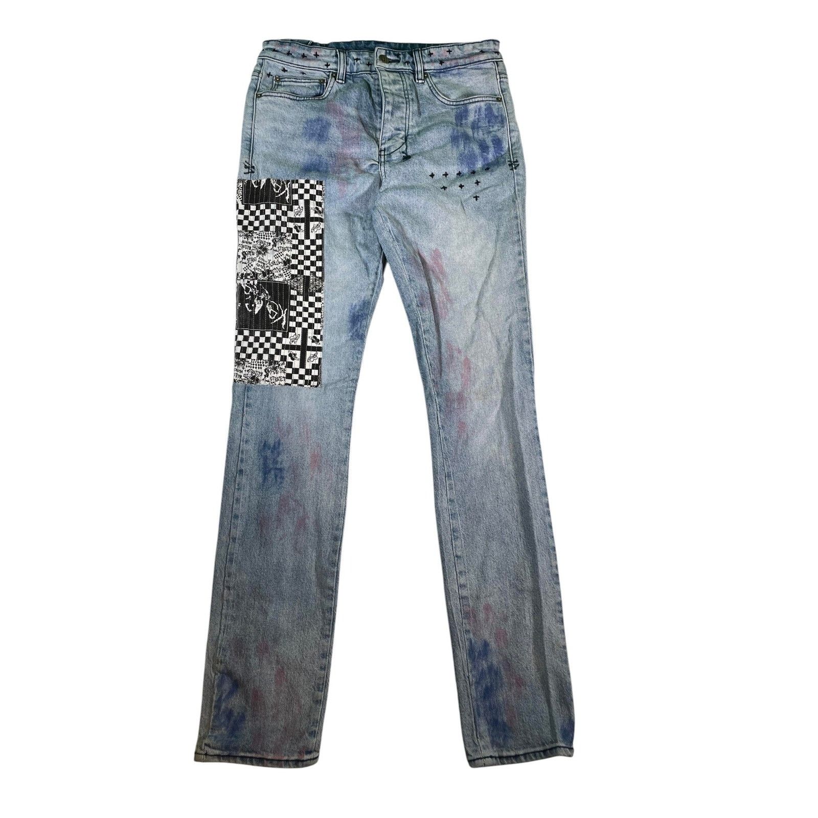 Ksubi Ksubi Red Patchwork Light Wash Jeans Size US 31 - 1 Thumbnail