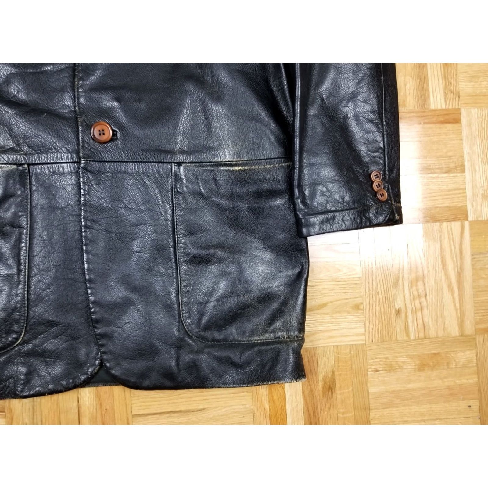 Dolce & Gabbana DOLCE & GABANA DISTRESSED BLACK LEATHER BLAZER JACKET SZ 48 MADE IN ITALY Mens Blazer Leather 48 Black 90s Decade Size 48R - 4 Thumbnail
