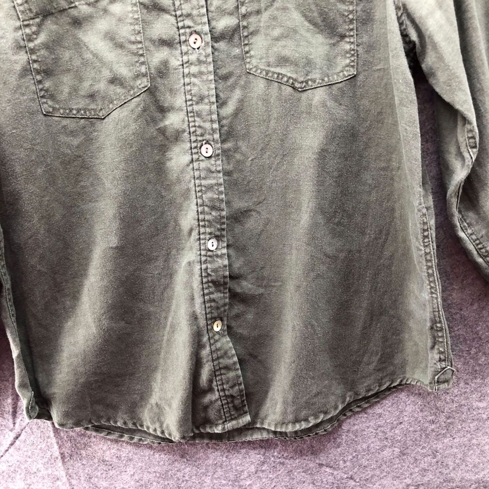 Vintage VINTAGE Kate Hill 100% Linen Button Down Shirt Womens SP Army Green Roll Tab Sleeve Shirt Size S / US 4 / IT 40 - 4 Thumbnail