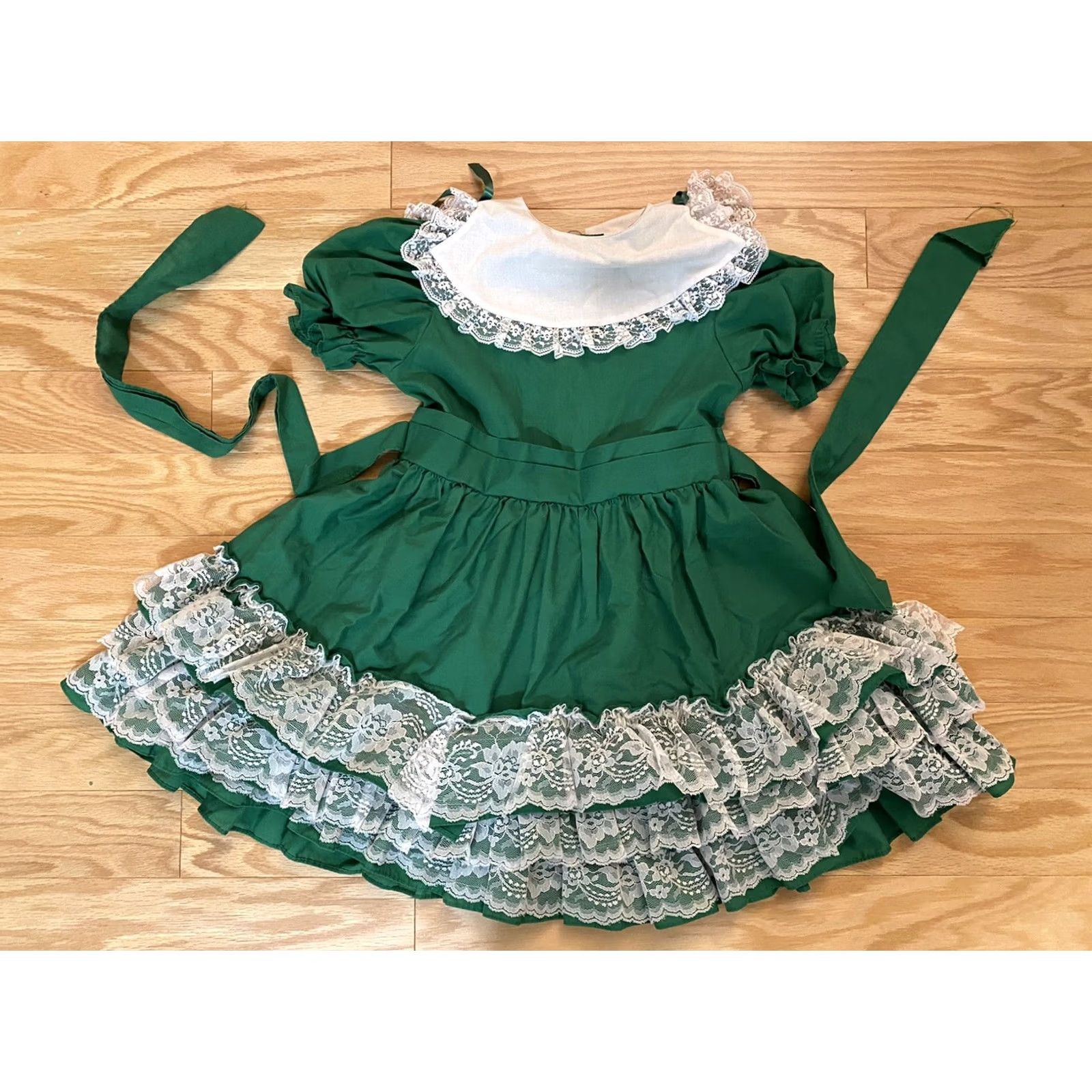 Vintage VINTAGE Martha's Miniatures Dress Girls Pageant Full Circle Ruffle Green White Sz 6X Size ONE SIZE - 2 Thumbnail