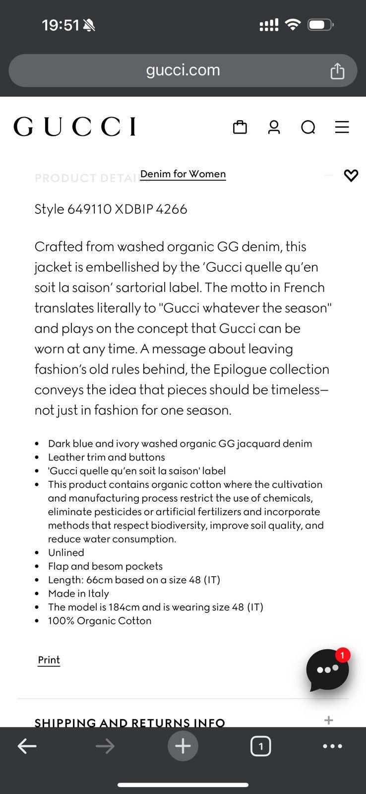 Gucci GUCCI WASHED ORGANIC DENIM JACKET Size US S / EU 44-46 / 1 - 6 Thumbnail