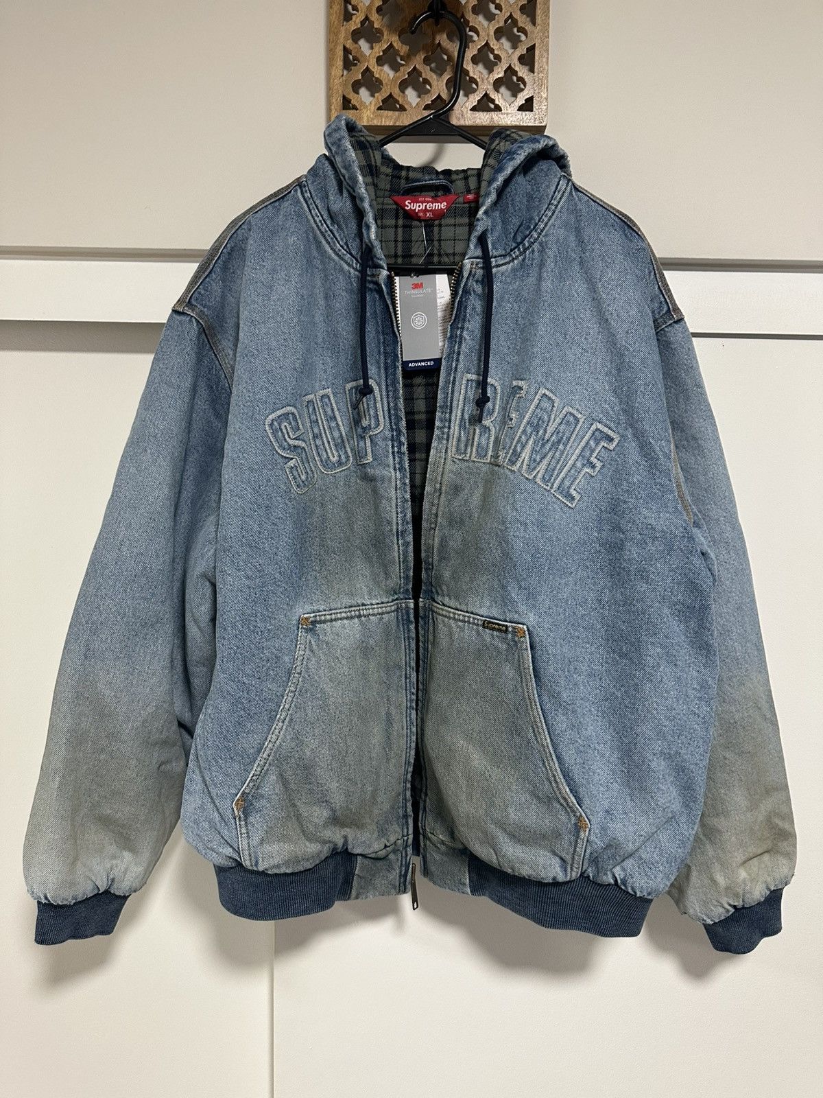 Supreme Supreme Reflective Arc Hooded Work Jacket Denim blue | Grailed