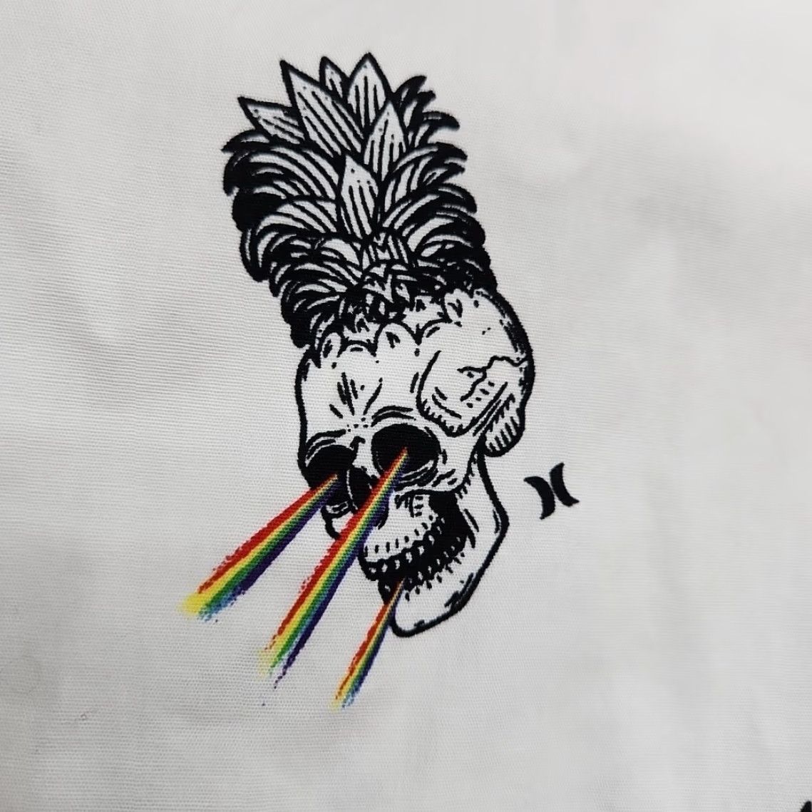 Hurley Hurley Shirt Men Large White Pineapple Skull Rainbow Laser Eyes Button Up Shirt Size US L / EU 52-54 / 3 - 2 Thumbnail