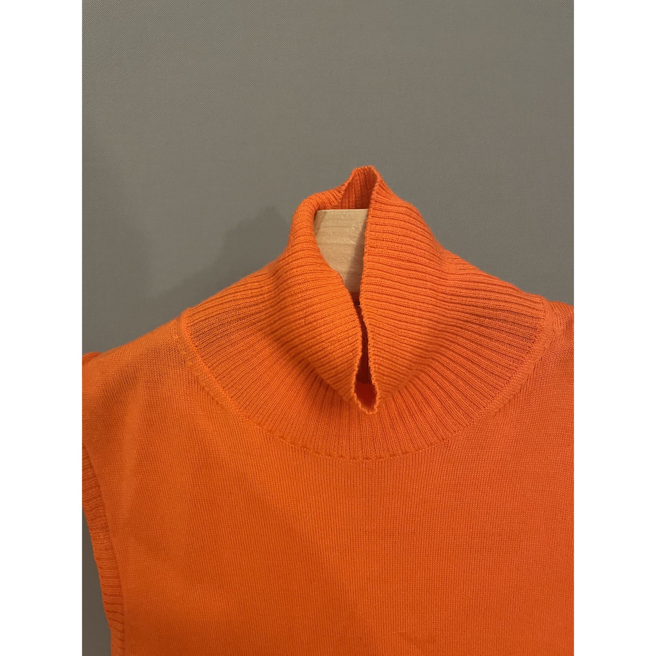 Sportmax SPORTMAX Sleeveless Orange Ribbed Turtleneck Sweater Top Wom Size S / US 4 / IT 40 - 3 Thumbnail