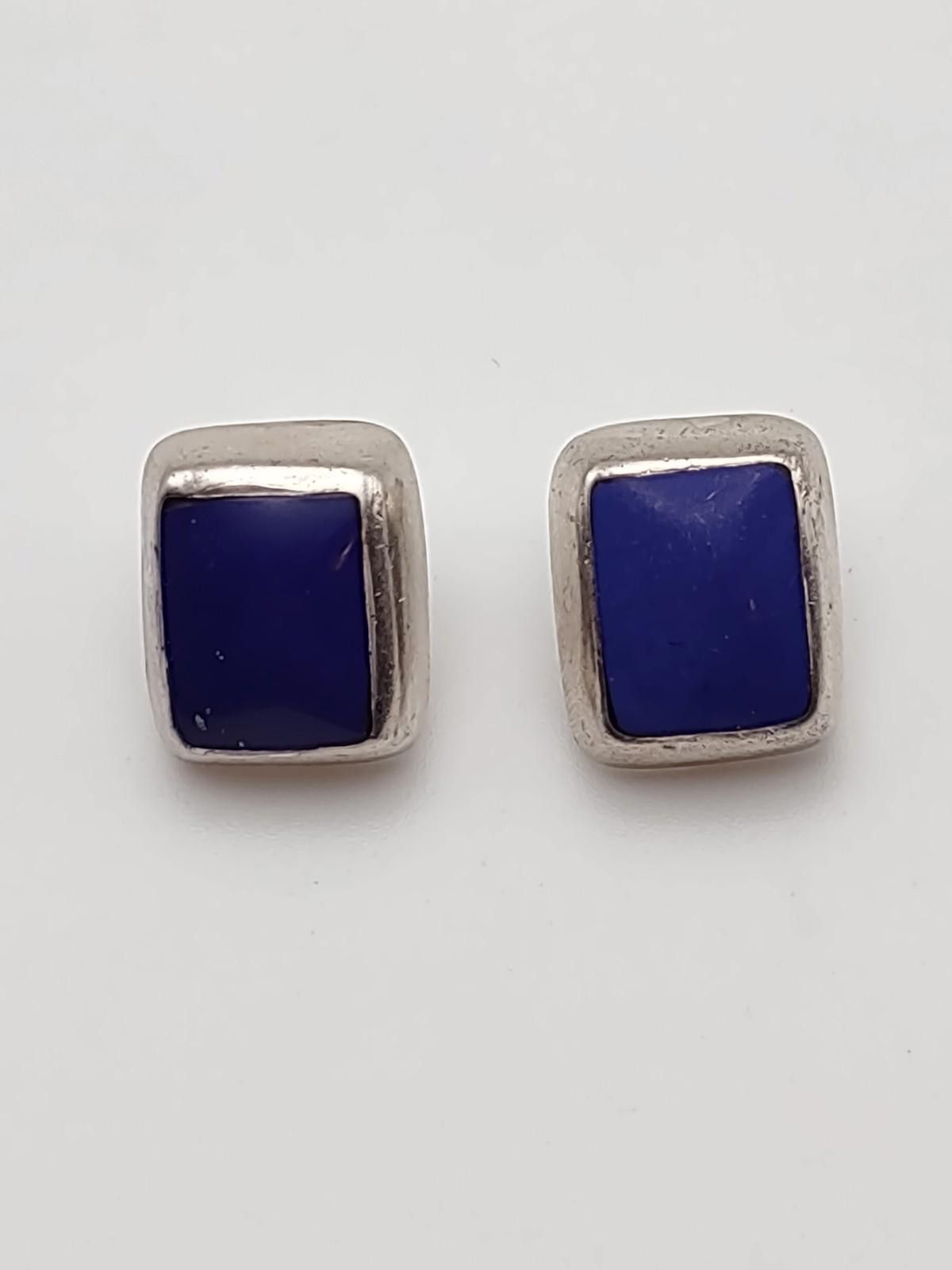 Sterling Silver Vintage Mexico 925 Sterling Blue Stone Stud Earrings Size ONE SIZE - 1 Thumbnail