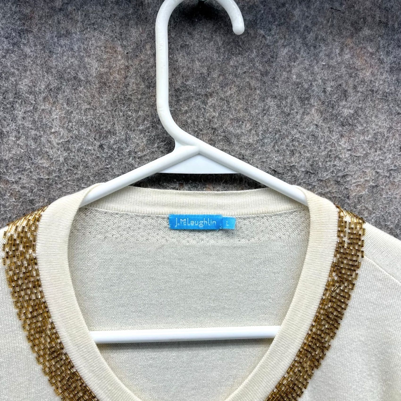 J.McLaughlin VINTAGE J McLaughlin Cardigan Sweater Womens Large Beige Gold Fleece Long Sleeve Knit Size L / US 10 / IT 46 - 7 Thumbnail