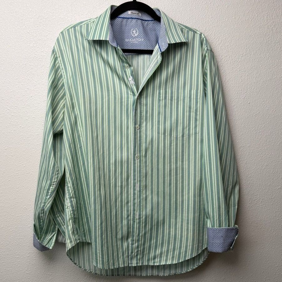 BUGATCHI Bugatchi Shaped Fit Stripe Button Front Shirt Green Men’s L Size US L / EU 52-54 / 3 - 2 Thumbnail