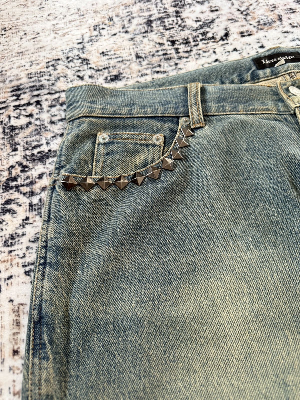 If Six Was Nine Livre Claire Japan Muddy Wash Studded Flared Jeans Size US 32 / EU 48 - 4 Thumbnail