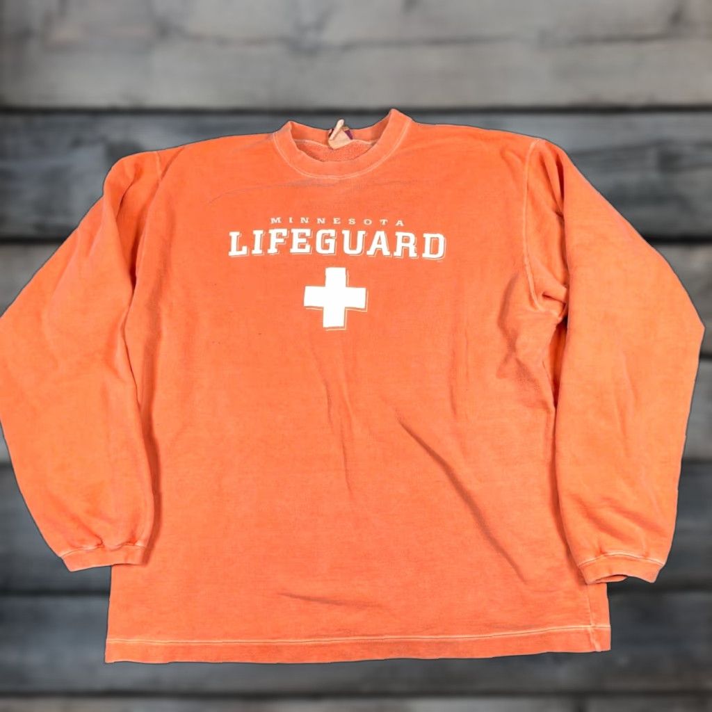 Vintage Radical Minnesota Lifeguard Pigment Dyed Sweatshirt Adult XL Orange Crewneck Tag Size US XL / EU 56 / 4 - 1 Thumbnail