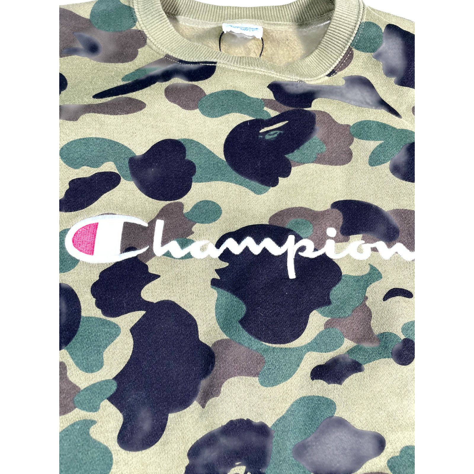 Bape Bape Champion Camo Crewneck Green Sweatshirt Size US XL / EU 56 / 4 - 2 Thumbnail