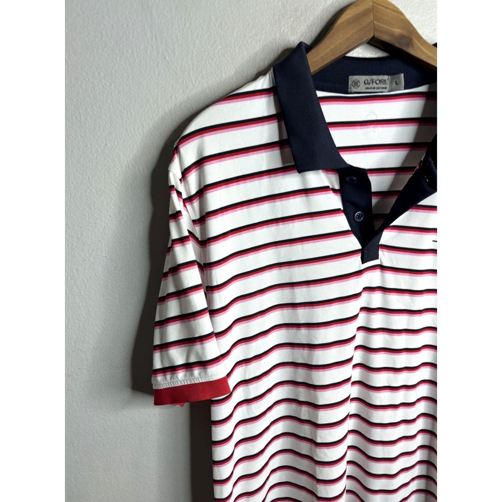 G/FORE G/FORE Polo Shirt Mens Large White Navy Red Striped Skull Golf Performance Shirt Size US L / EU 52-54 / 3 - 2 Thumbnail