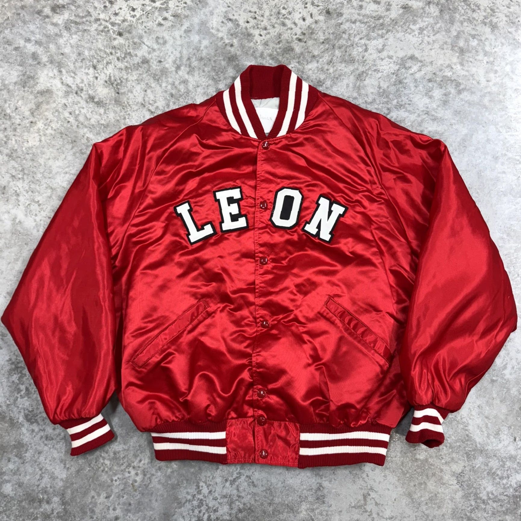Vintage Leon Jacket Mens XL Red Satin Varsity Bomber Quilt Lined Letterman Tallahassee Size US XL / EU 56 / 4 - 2 Thumbnail