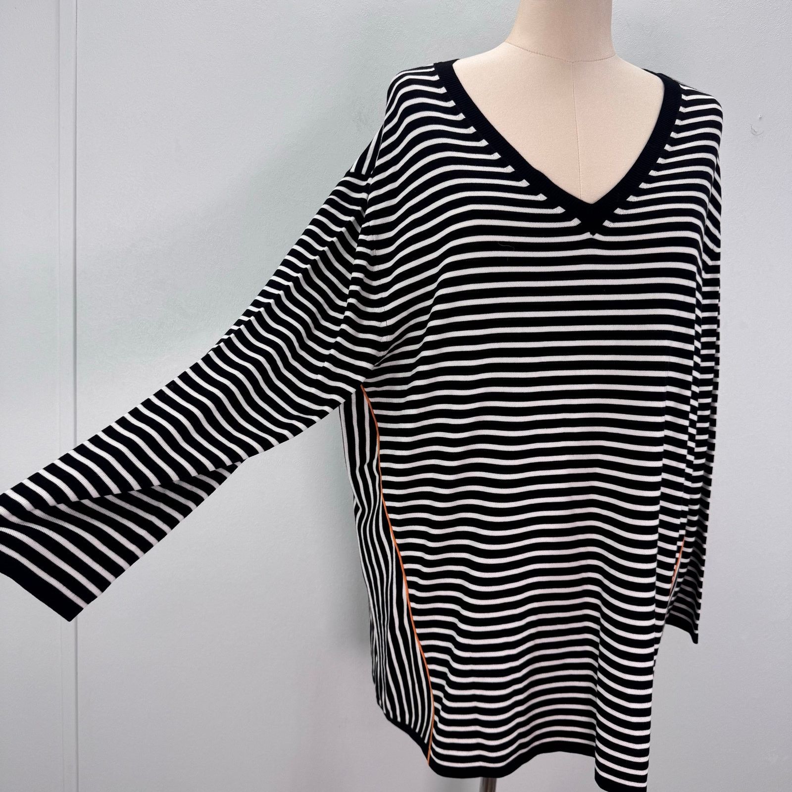Marina Rinaldi Marina Rinaldi Stripe Ribbed Knit Sweater Top Black White XL Size 3XL / US 20-22 - 1 Thumbnail