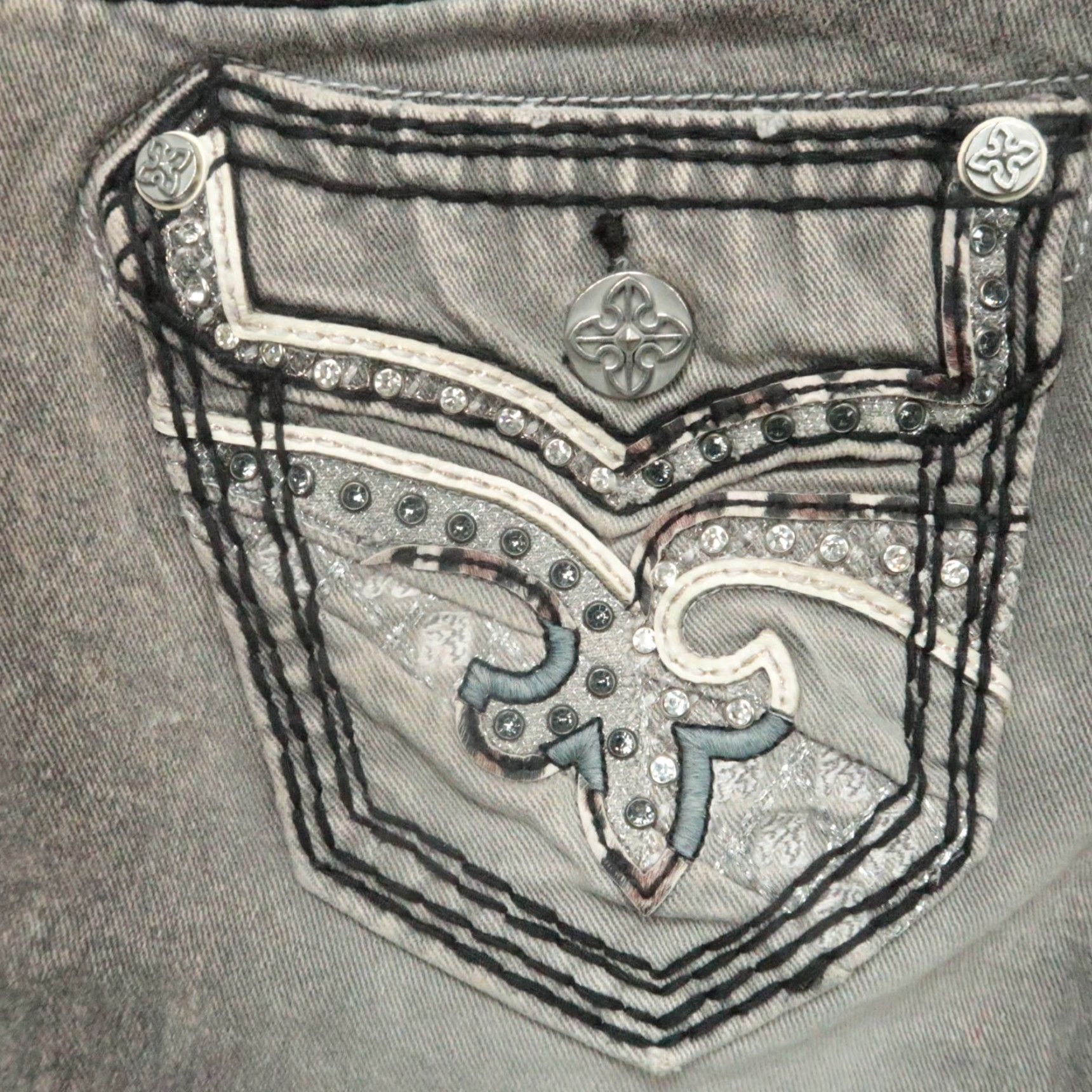 Vintage Rock Revival Jeans Womens Slim Tapered 5-Pocket Denim Gray Brown Tannin Embroidered 26x29 28 Inseam Size 26" / US 2 / IT 38 - 7 Thumbnail