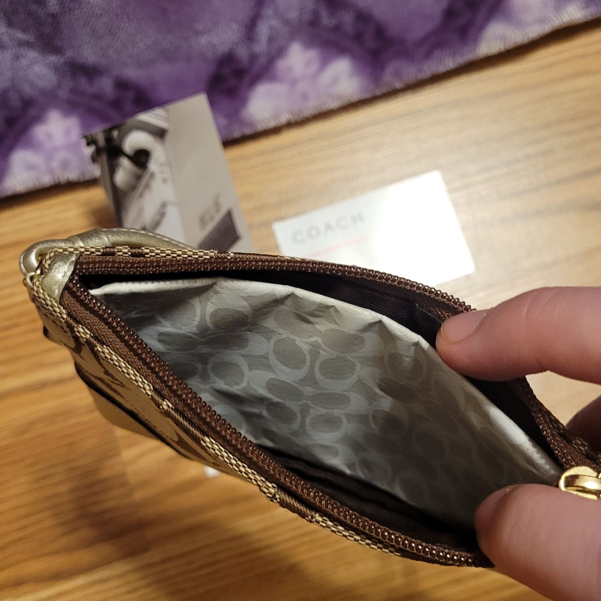 Coach *BRAND NEW* Coach Wristlet Gold Leather and Monogram Canvas Size ONE SIZE - 4 Thumbnail