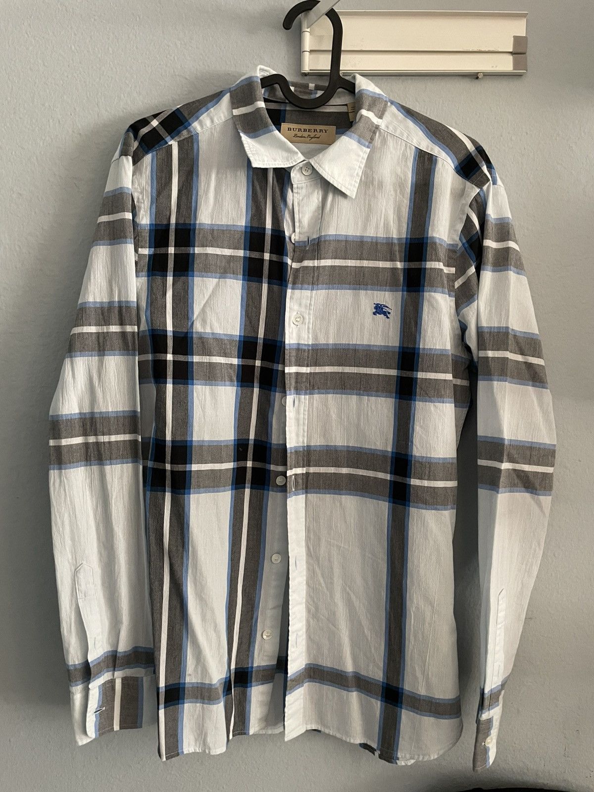 Burberry Burberry Light Blue Checkered Shirt Size US S / EU 44-46 / 1 - 1 Thumbnail