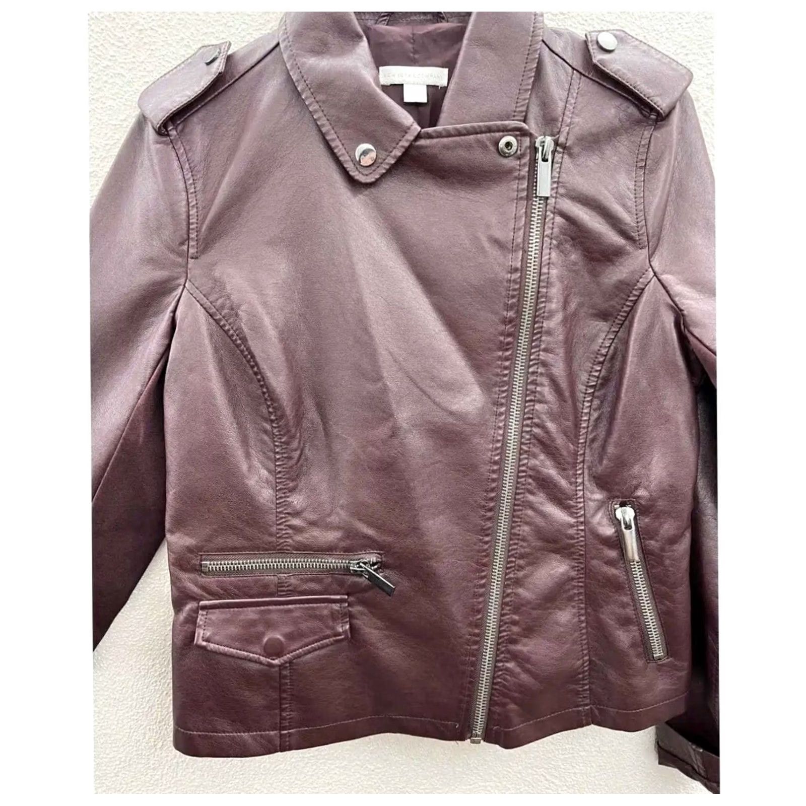 Vintage Womens New York & Company Jacket Small Purple Faux Leather Asymmetrical Zip Up Jacket Size S / US 4 / IT 40 - 3 Thumbnail