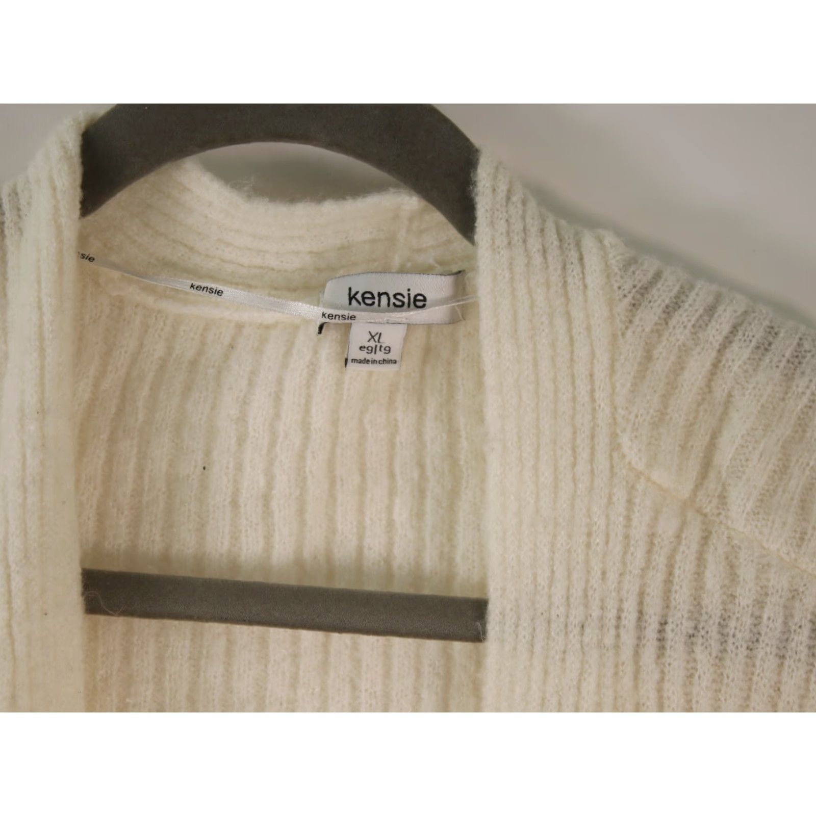 Vintage Kensie Knit Cardigan Ribbed Sweater Womens XL Ivory Roll Tab Sleeve Scoop Neck Knit Style Tight-Knit Cardigan Women Size XL / US 12-14 / IT 48-50 - 4 Thumbnail