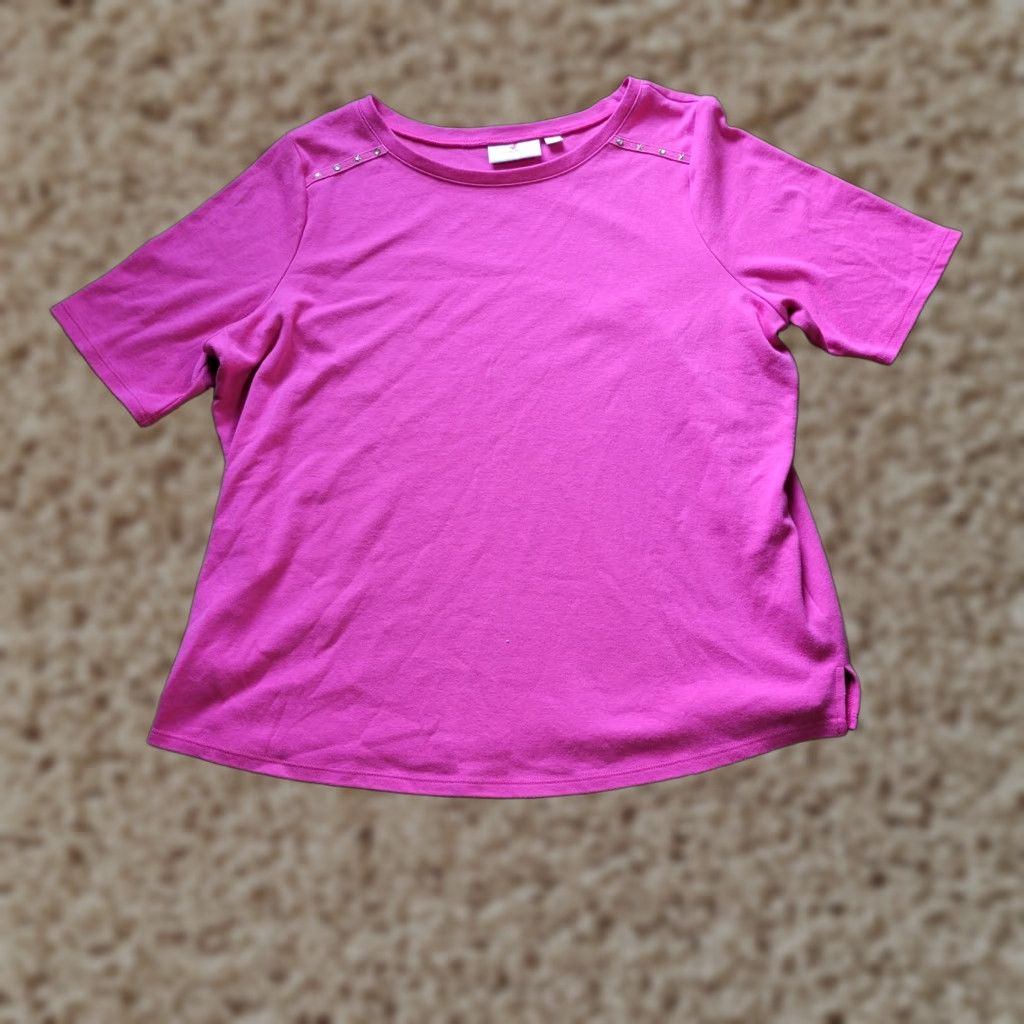 Quacker Factory Quacker Factory Top Womens 1X Pink Rhinestone Short Sleeve Basic Shirt Product Continue reading Size XL / US 12-14 / IT 48-50 - 1 Thumbnail