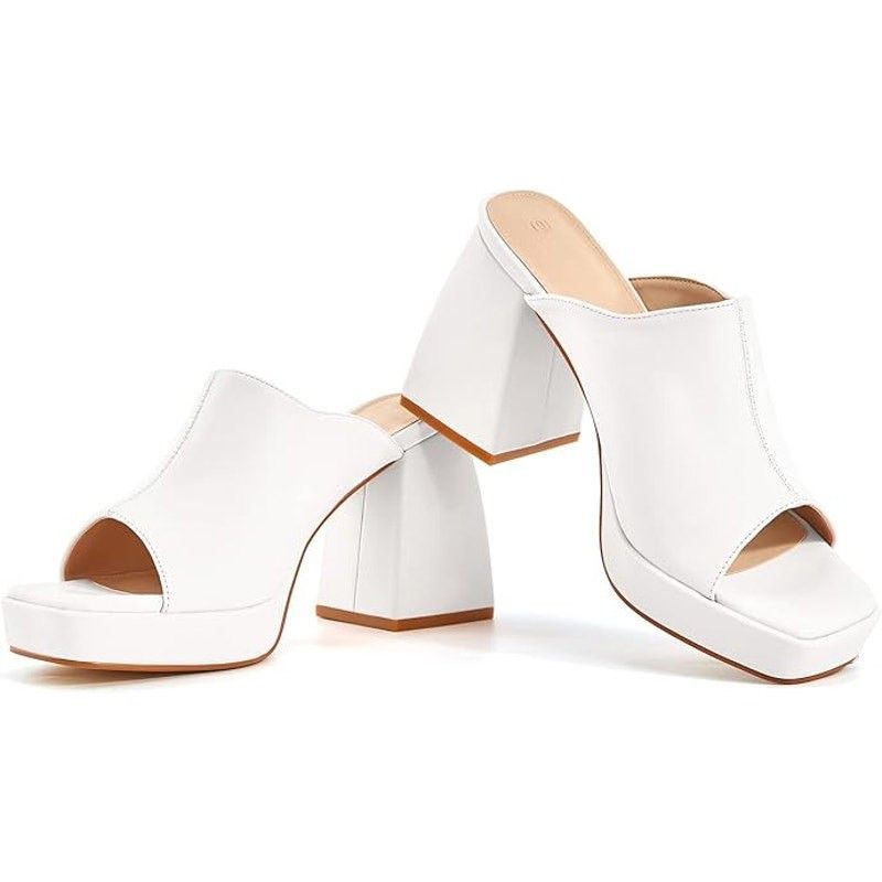 Other Coutgo 6.5 White Faux Leather Open Toe Block Heel Mules Size US 6.5 / IT 36.5 - 4 Thumbnail