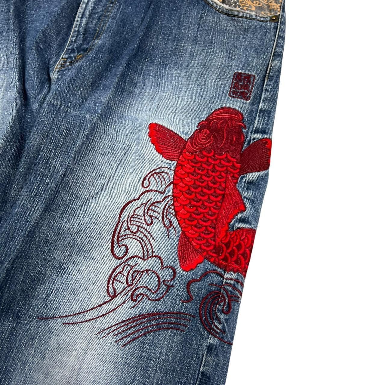 Karakuri Tamashii Vintage Karakuri Embroidered Japanese Denim Jeans - Waist 37 Size US 37 - 4 Thumbnail
