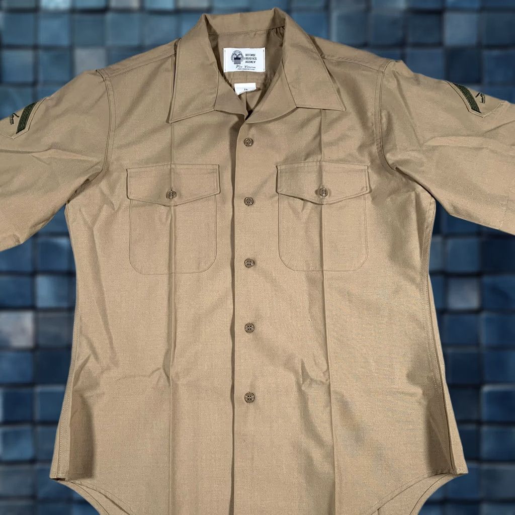 Vintage Defense Logistics Agency Shirt Mens 16 Khaki Quarter Sleeve Uniform Wool Blend Size US L / EU 52-54 / 3 - 1 Thumbnail