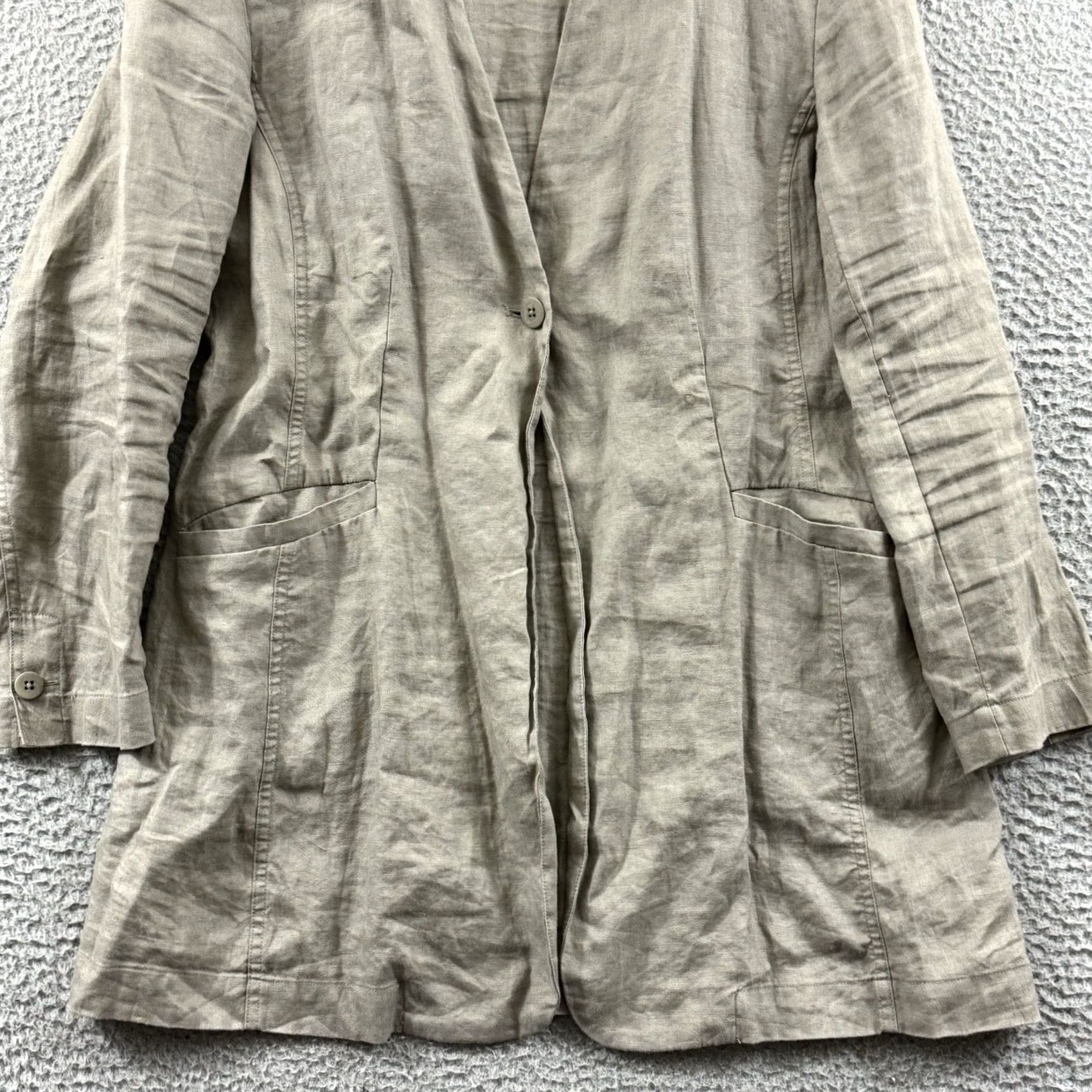 Eileen Fisher EILEEN FISHER Jacket Womens Petite Medium Button Down Linen Beige 3/4 Sleeve V-Neck Casual Travel Workwear Pockets Vintage No Size M / US 6-8 / IT 42-44 - 2 Thumbnail