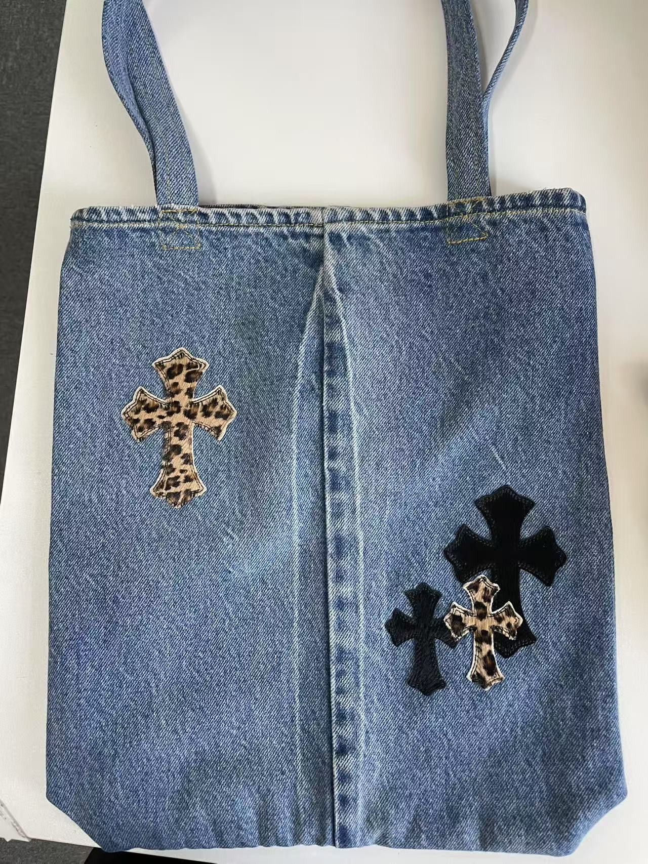 Chrome Hearts Chrome Hearts Pony Hair Denim Cross Patch Tote Bag Size ONE SIZE - 7 Thumbnail