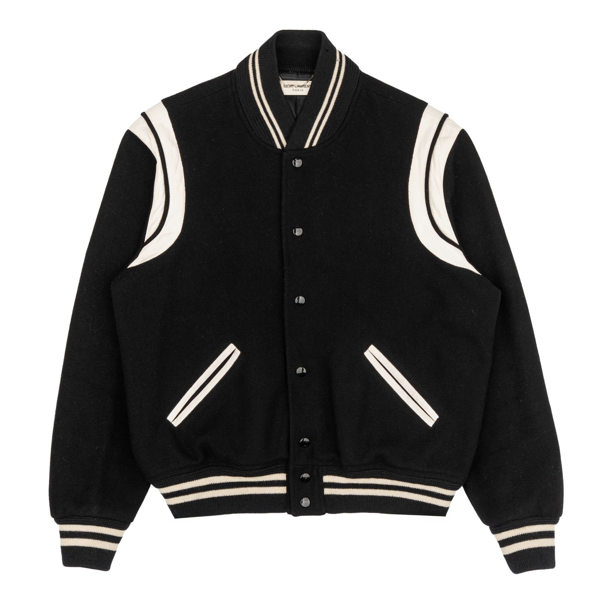 Yves Saint Laurent Teddy Varsity Jacket Black White Size US XXL / EU 58 / 5 - 1 Thumbnail