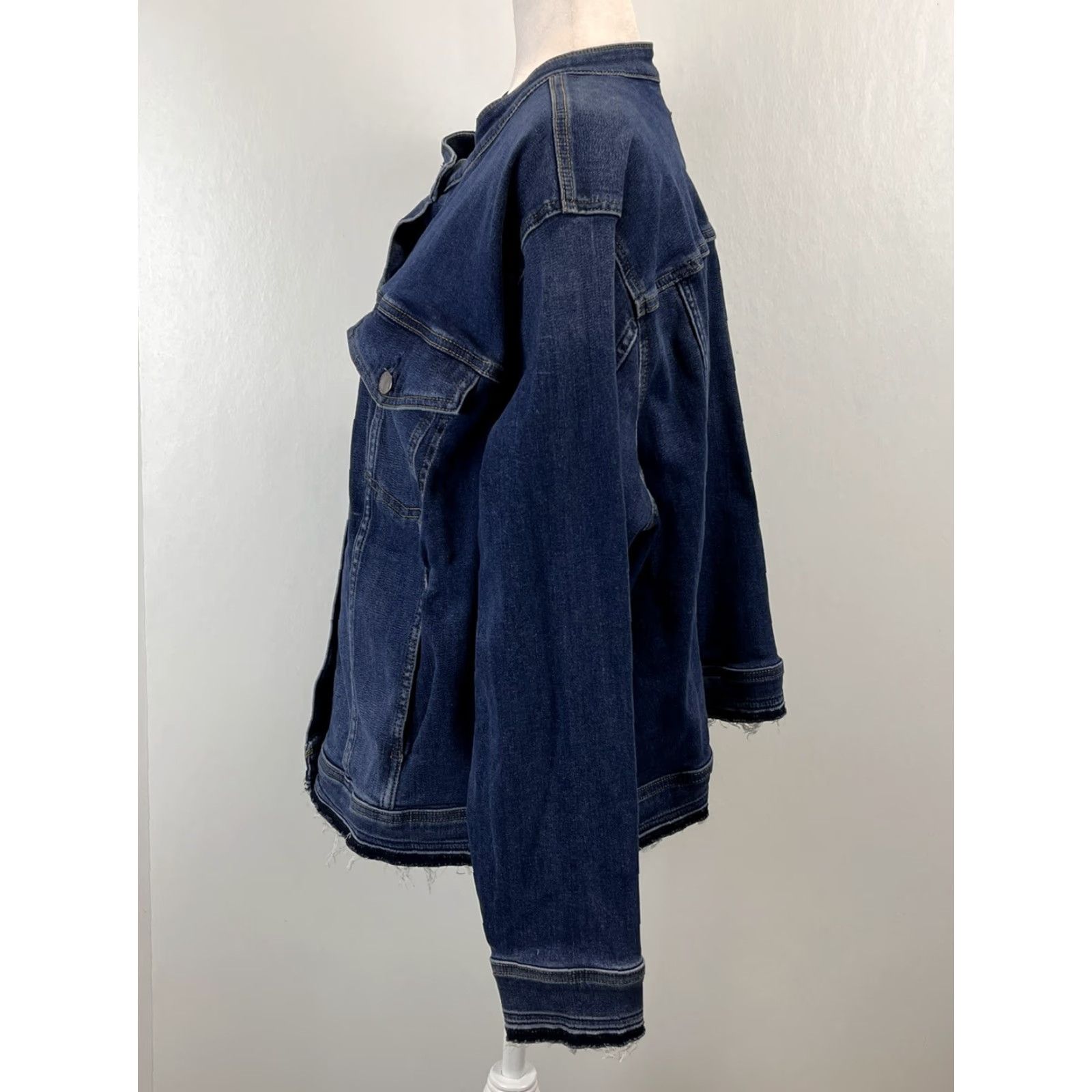 Vintage Lane Bryant Jean Denim Jacket Plus NWT 26 Stretch Band Collar Released Hem Blue Women Jacket Size 26" / US 2 / IT 38 - 2 Thumbnail