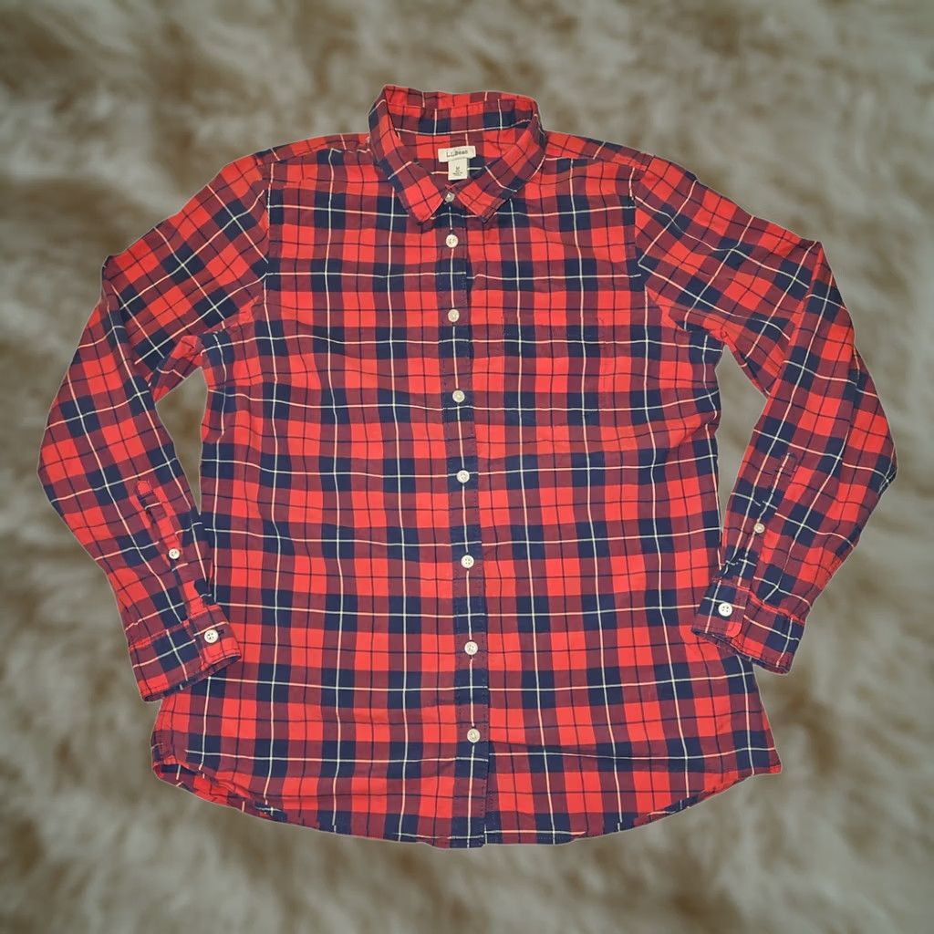 Vintage VINTAGE L.L. Bean Shirt Long Sleeve Women's Medium Red Plaid Cotton Shirt Womens M Red 20 in Chest 26 in Shoulder to Hem Mens? Size M / US 6-8 / IT 42-44 - 1 Thumbnail
