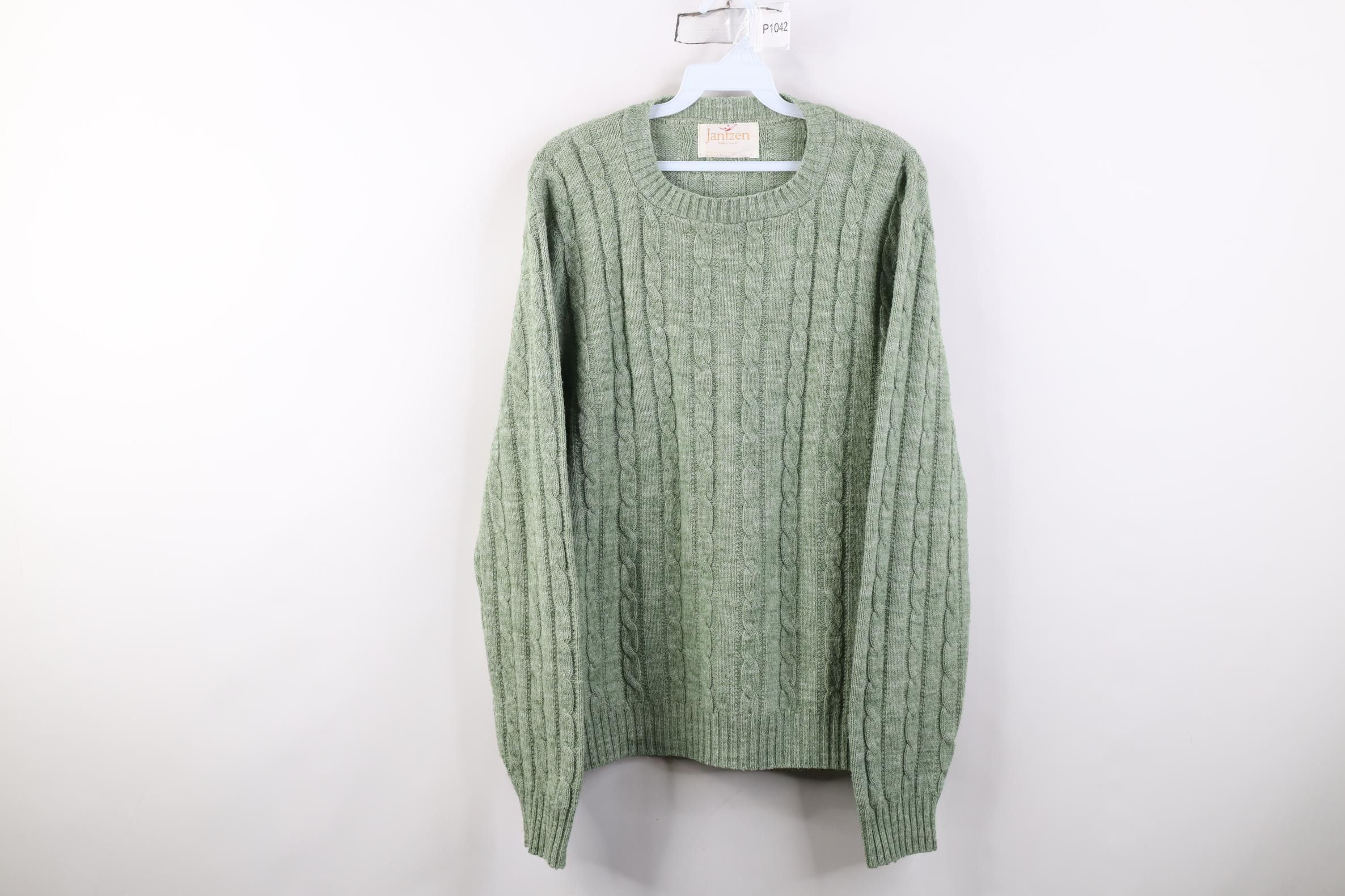 Vintage Vintage 70s Streetwear Chunky Cable Knit Sweater Green USA Size US L / EU 52-54 / 3 - 1 Thumbnail