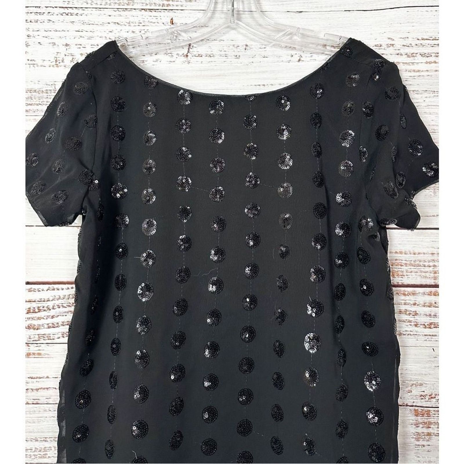 MILLY Milly Scoop Neck Sequin Dot Tee Blouse Black Size 6 NWT Size M / US 6-8 / IT 42-44 - 2 Thumbnail