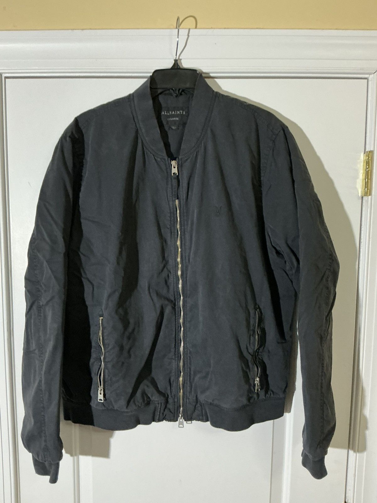 Size XXL - Allsaints Men's Black Lows Padded Bomber Jacket