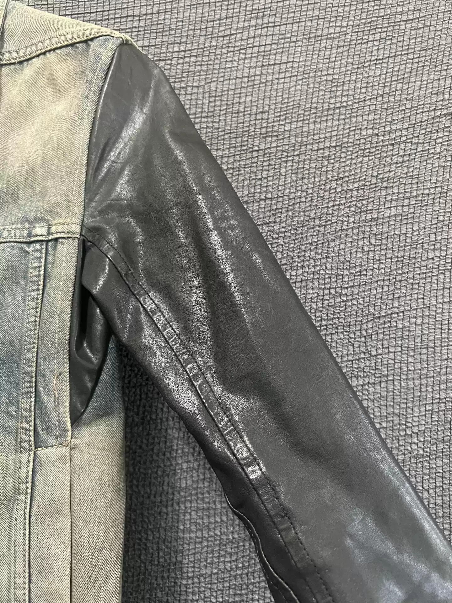 Rick Owens Rick Owens 12ss first year leather sleeve wash jeans jacket Size US XS / EU 42 / 0 - 5 Thumbnail