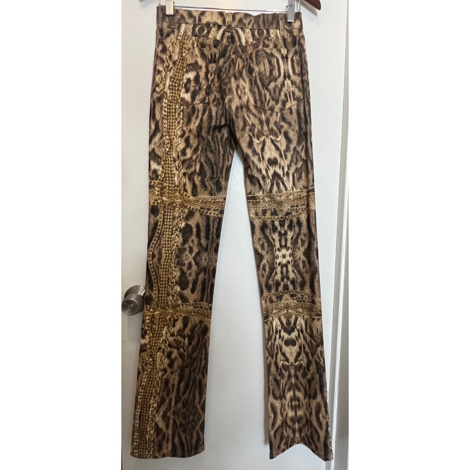 Roberto Cavalli animal chain print denim pants Sz XS y2k
