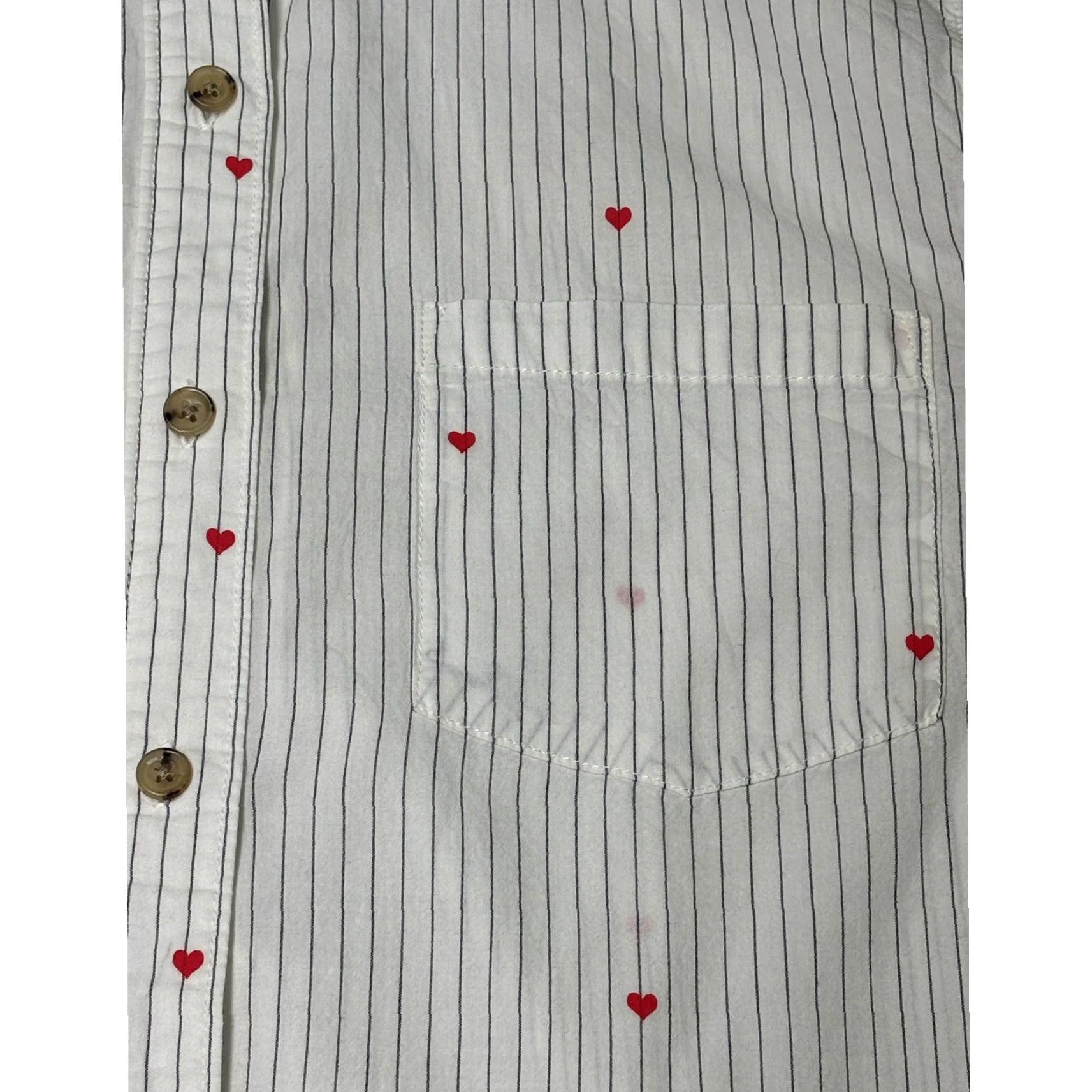 Marine Layer Marine Layer White Pinstripe Red Heart Embroidered Button-Down Women Shirt M Size M / US 6-8 / IT 42-44 - 2 Thumbnail