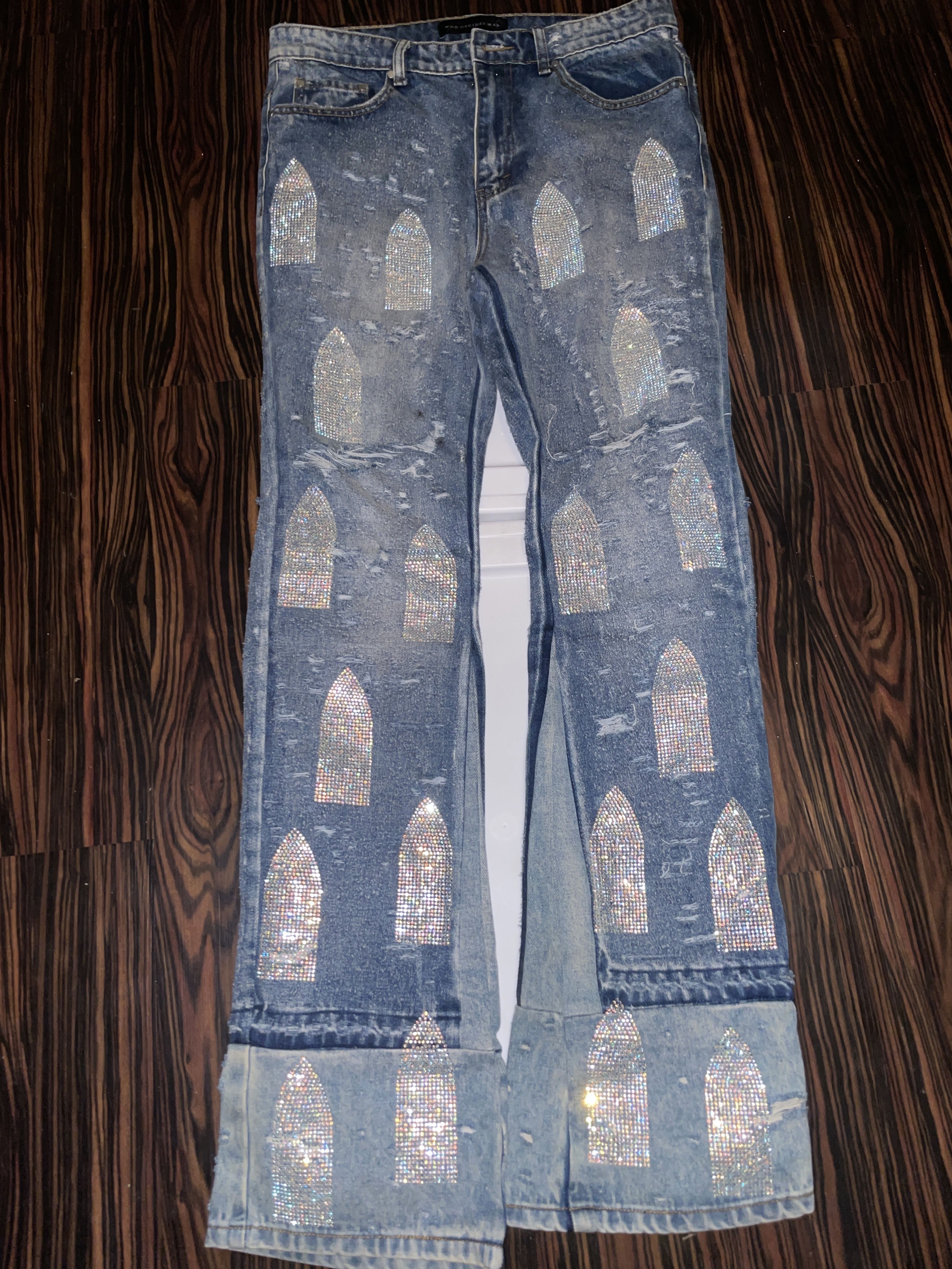 Who Decides War WDW Rhinestone Washed Denim ‘Sky’ Size US 30 / EU 46 - 1 Thumbnail
