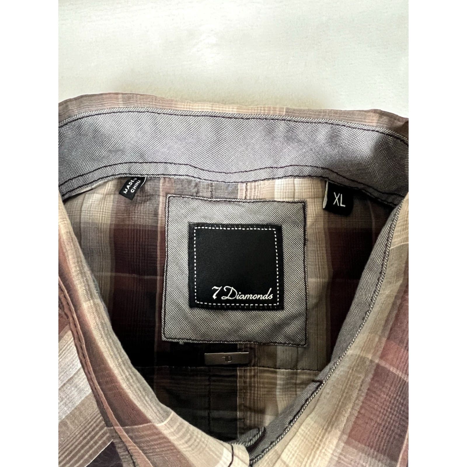 Vintage VINTAGE 7 Diamonds Shirt Mens XL Button-Up Plaid Pearl Snap Western Cowboys Rodeo Casual Mens XL Brown Cotton Button Pockets Size US XL / EU 56 / 4 - 6 Thumbnail