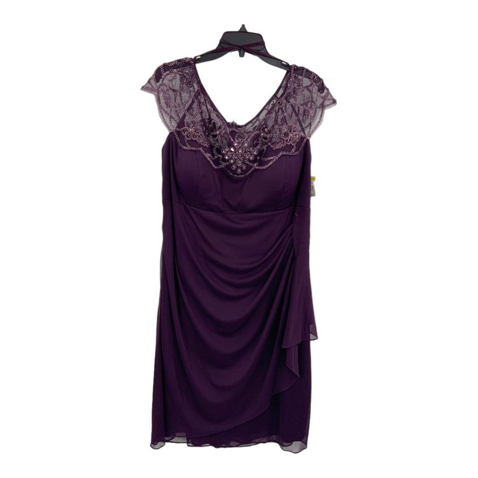 XSCAPE Sheer Matte Jersey Beaded Dress Purple 18W $249 MSRP